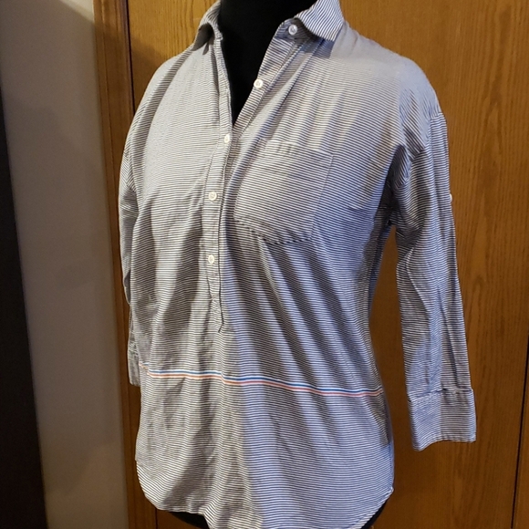 J crew striped half button down convertible sleeve - Picture 1 of 8